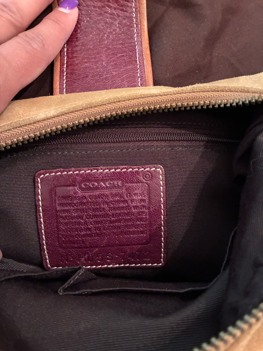 Vintage Coach Suede Hobo Bag in Tan with Burgundy Strap + Coach Suede Care Kit - Picture 8 of 14